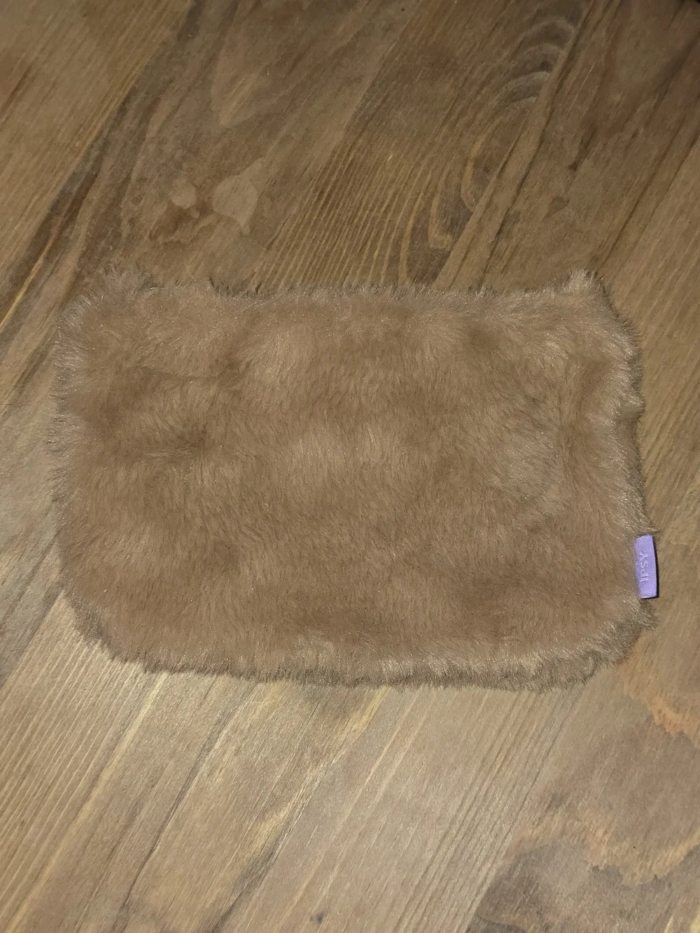 IPSY Caramel Faux Fur Glam Bag Clutch Lavender Crystal Zipper